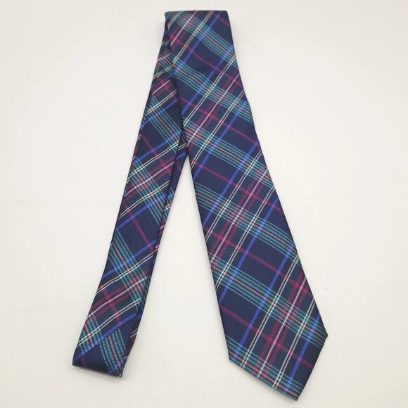 Ted Baker London Silk Tie Plaid Navy Magenta Designer Old Money Preppy Italy 3"W - Picture 2 of 5